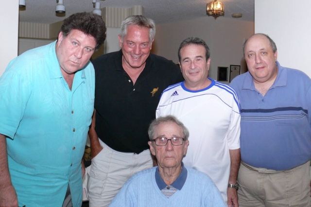 We went to visit CLIFF BOHMBACH, 90 Years Young!  Former teacher and coach.  Pictured around Cliff: Mike (Cadwell Papagiorgio, Pete Ralles, Ira Gurewitz, Alan Perlman
